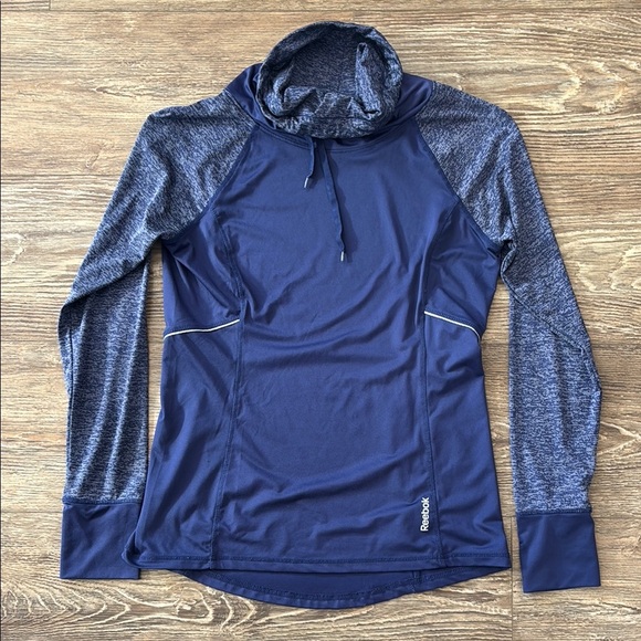 Reebok Women's Large Navy Blue Drawstring Cowl Neck Lightweight Running Pullover - Picture 1 of 13